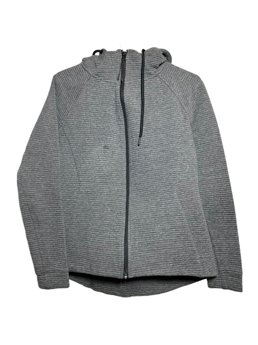 Stoic Jacket Drawstring Hood Ribbed Full Zip Cotton Long Sleeve Knit Gray Medium